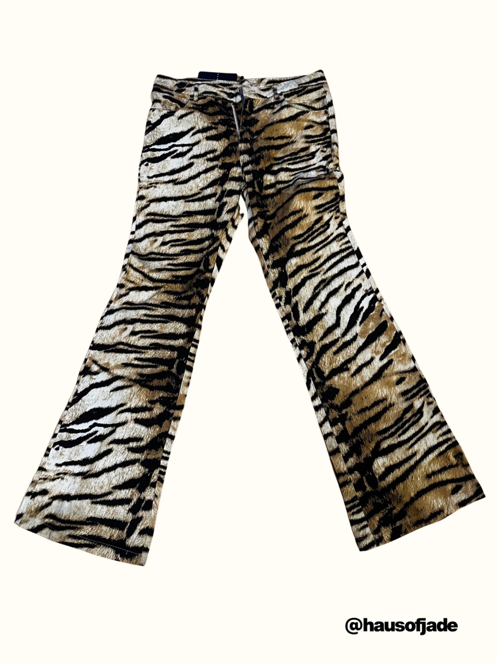 Tiger Print Statement Flare Jeans Y2K Fashion Wide Leg Animal Print Retro